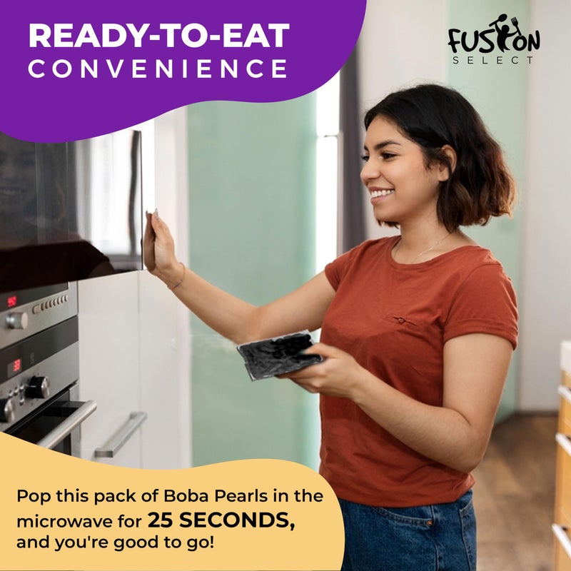 Fusion Select Instant Boba - No-Cook Instant Tapioca Pearls for Bubble Tea Drinks, Hot or Cold Sweet Milk Beverage - Microwave or Heat With Boiling Water - Real Brown Sugar Flavored Balls (6) - Image 2